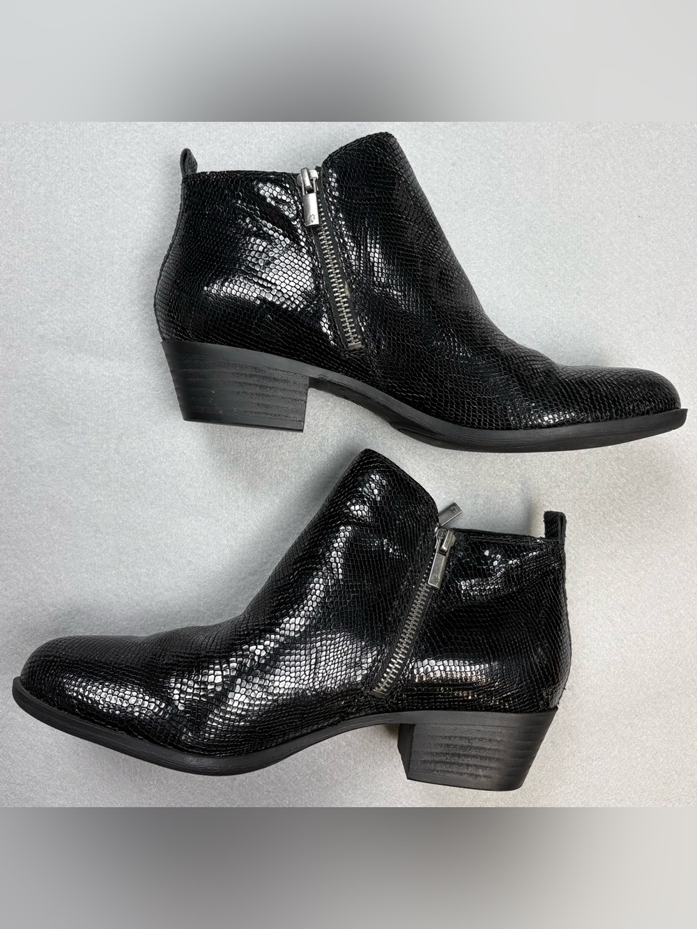 Lucky Brand Basel Black Embossed Leather Ankle Booties 9.5